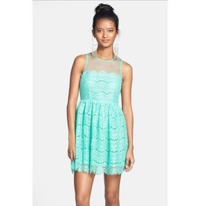 Eyelash lace sea foam green mini cocktail dress